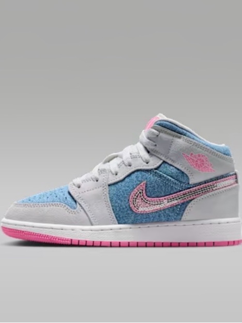 Air Jordan 1s Kids' Sneakers - Denim, Pink & White